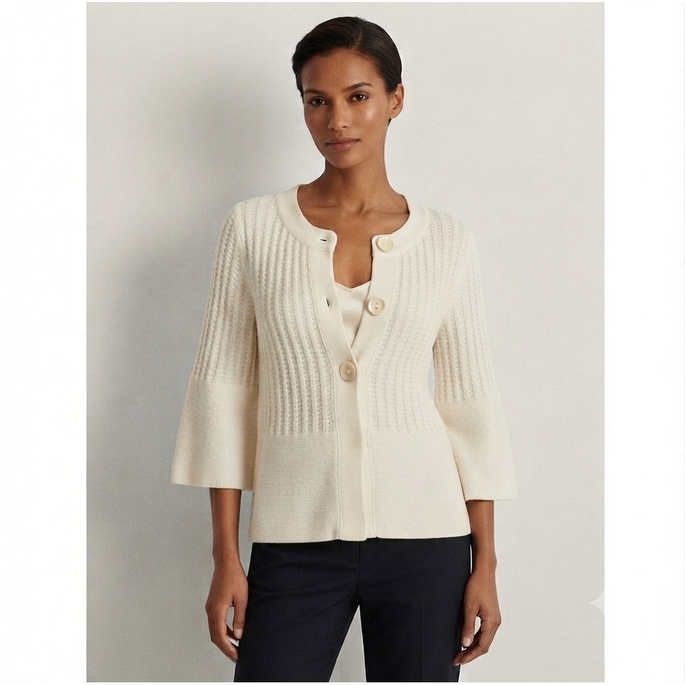 Willow Bay Button‎ Front Cardigan Women's XL Cream Cotton Blend 3/4 Sleeve